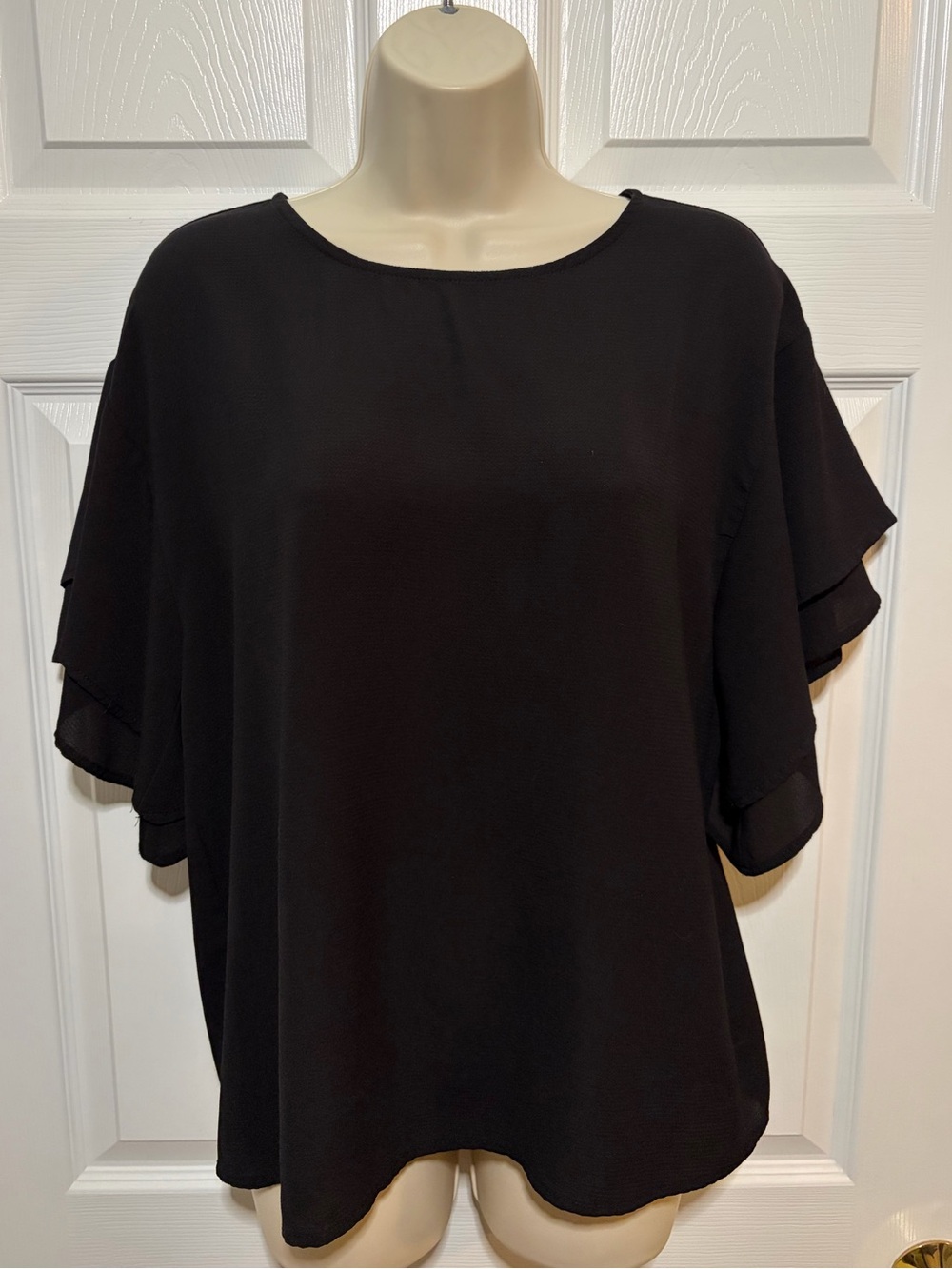 🛍️ Sheer Black Short Ruffle Sleeve Top 
Flowy Baggy Loose Fit • Women's XS
